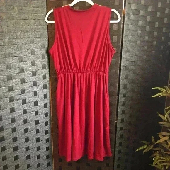 Red V-Neck Ruffled Dress - Picture 6 of 11